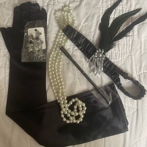 Elegant Black and Silver Satin Gloves 1920’s Gatsby